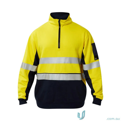 Yellow and navy HiVis Half Zip Cotton Pullover sweatshirt for visibility and comfort