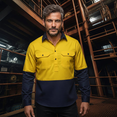 WorkCraft WS4254 Bright Yellow Navy Blue Two Tone Workwear Shirt front product image