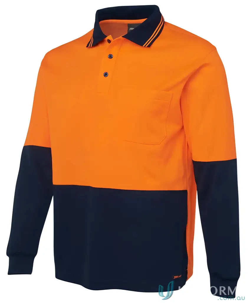 Orange and navy blue cotton workwear polo shirt with chest pocket for uniforms