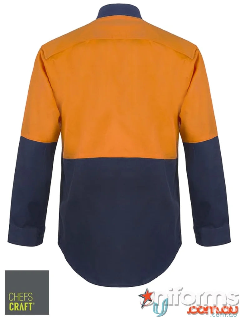 Two-tone HiVis LS Shirt made from durable cotton drill for work wear comfort