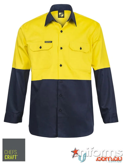 Two-tone HiVis LS Shirt made of durable cotton drill fabric for tough workdays