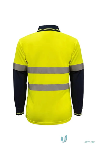 Yellow and navy long-sleeve safety shirt with double stripe for workwear and uniforms
