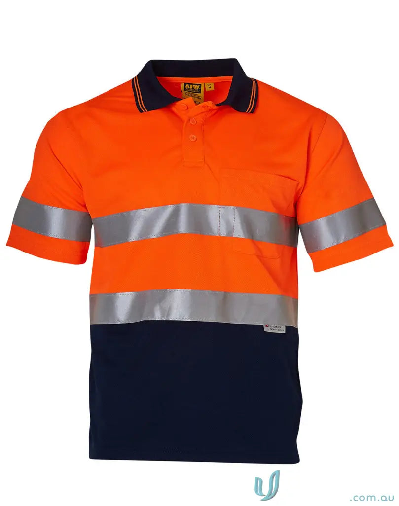 Orange and navy blue sw17a reflective polo with Scotchlite™ tapes for hivis safety short sleeve