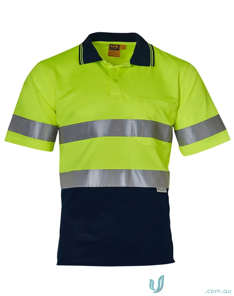 High-visibility short-sleeved polo shirt with sw17a reflective material and Scotchlite™ tapes