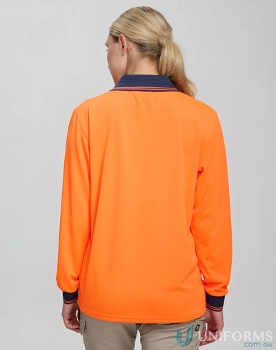 Orange long-sleeved work shirt from HiVis Safety LS Polo with sw05cd high visibility