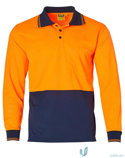 Orange and navy long sleeve polo shirt for HiVis Safety SW05CD high visibility gear