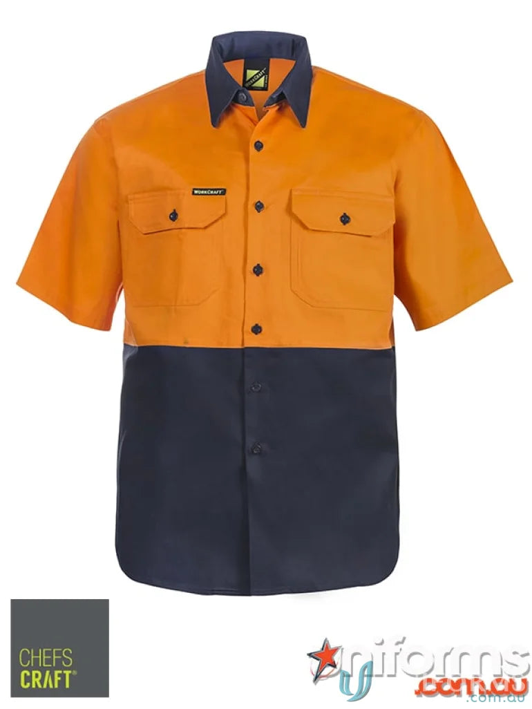 Two-tone HiVis SS Shirt made from durable cotton drill fabric, perfect for work