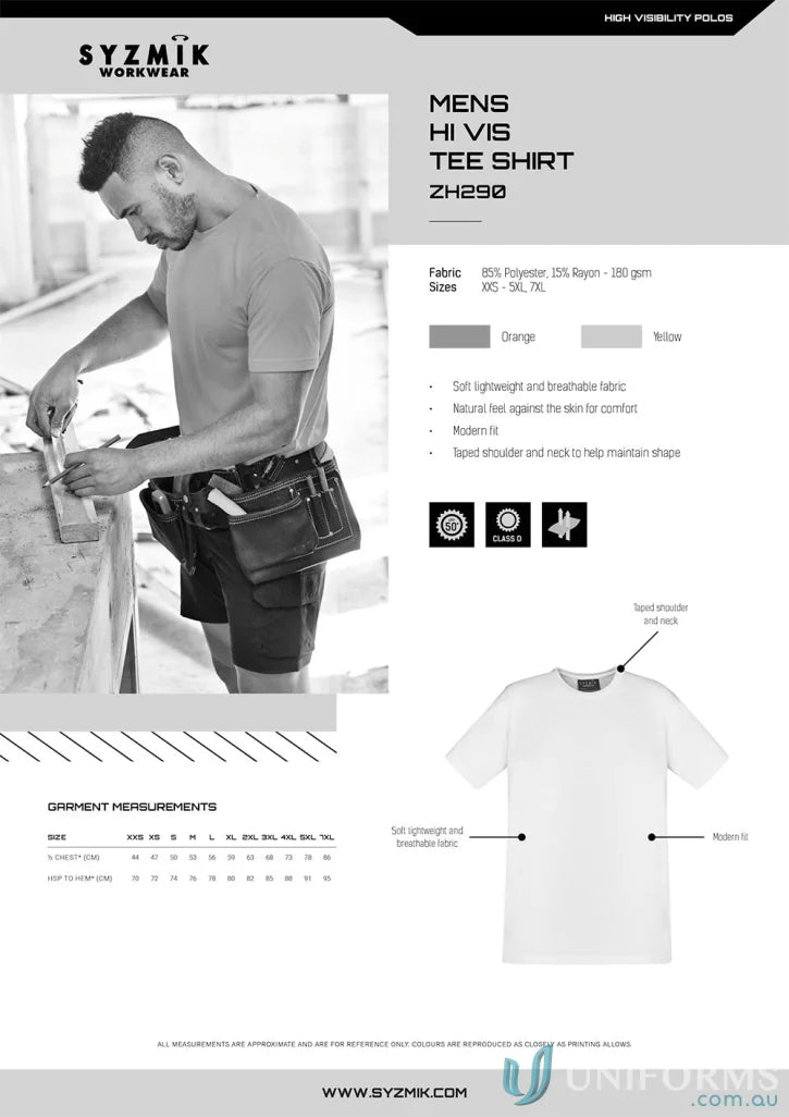 Men’s hi-vis tee shirt from HiVis T-Shirt, a vis workwear essential-zh290 with modern fit and comfort meets compliance
