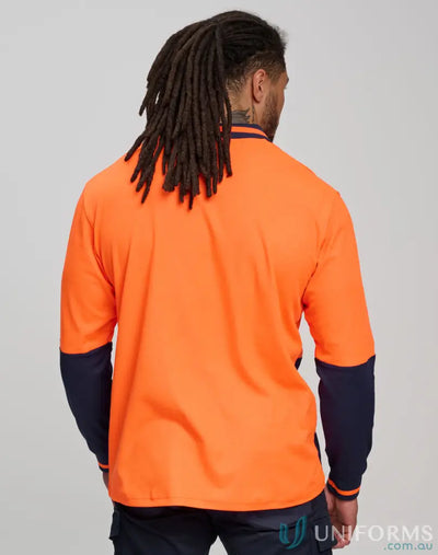 Orange and navy HiVis TrueDry Safety LS Polo shirt meeting class D standards