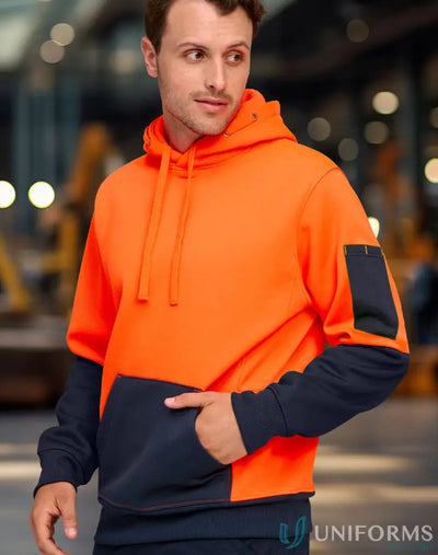 Orange and black HiVis Water Resistant Fleece Hoodie with front pouch and arm pocket
