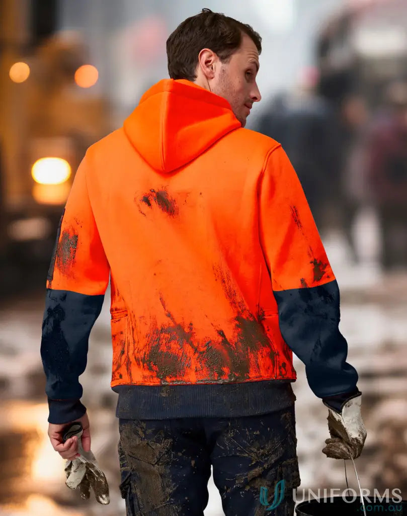 Vibrant orange navy HiVis Water Resistant Fleece Hoodie sw91 muddy and durable style