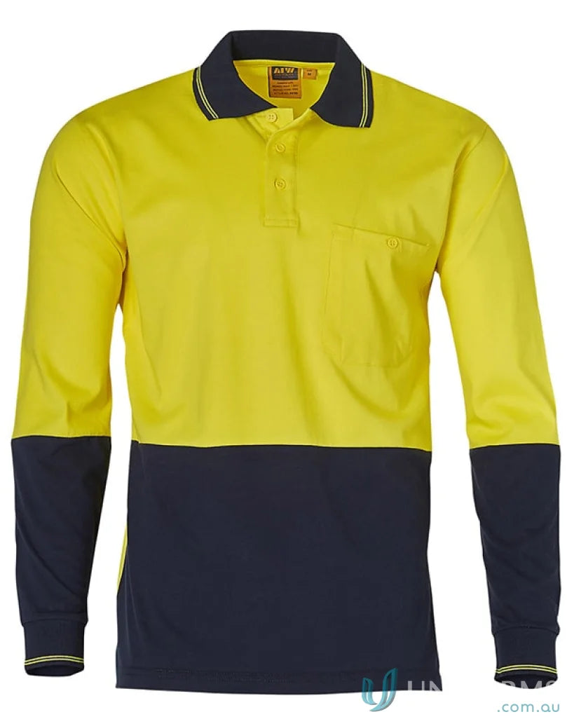 HiViz Cotton Jersey LS Polo featuring a two-tone long sleeve for added sleeve safety