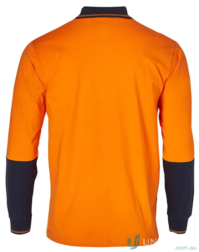 Orange and navy sw36 Cotton Jersey two tone long sleeve safety polo shirt