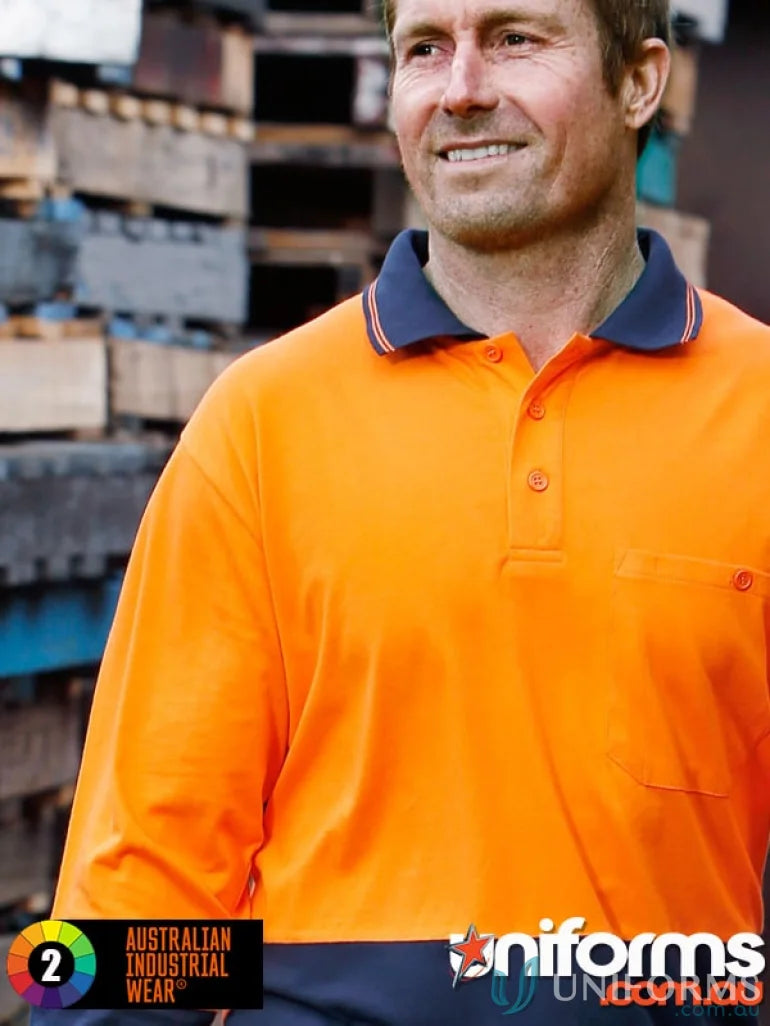 Orange and navy sw36 cotton jersey two tone long sleeve safety polo shirt