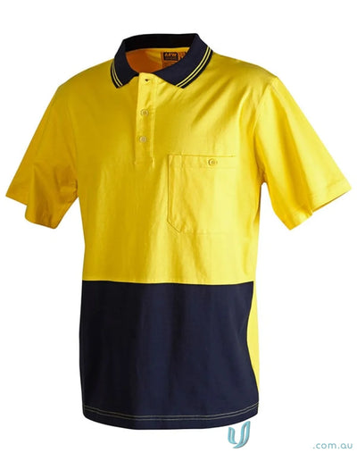 Two-tone work polo shirt made of sw35 cotton jersey safety for high visibility safety wear