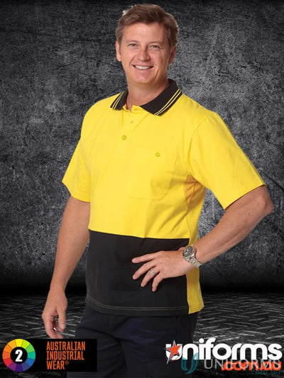 Two-tone work polo shirt made from sw35 cotton jersey safety polo fabric