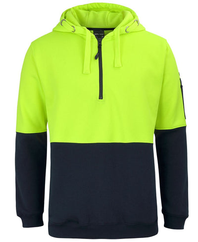 HiViz half zip fleece hoodie in bright neon yellow navy blue tones