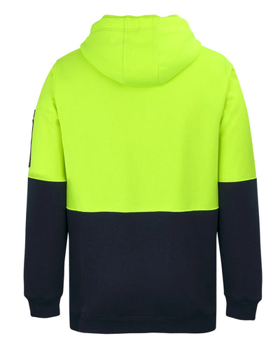HiViz Half Zip fleece hoodie in bright neon green and navy blue
