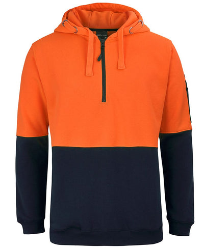 HiViz half zip fleece hoodie in bright orange navy work uniform
