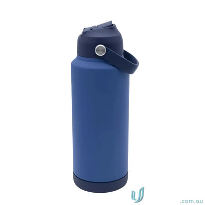 Blue stainless steel water bottle with powder-coated exterior for durable, sleek look