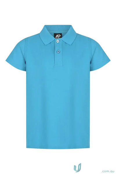 Aussie Pacific 3312 Hunter Blues Kids Polo in Cyan front product image