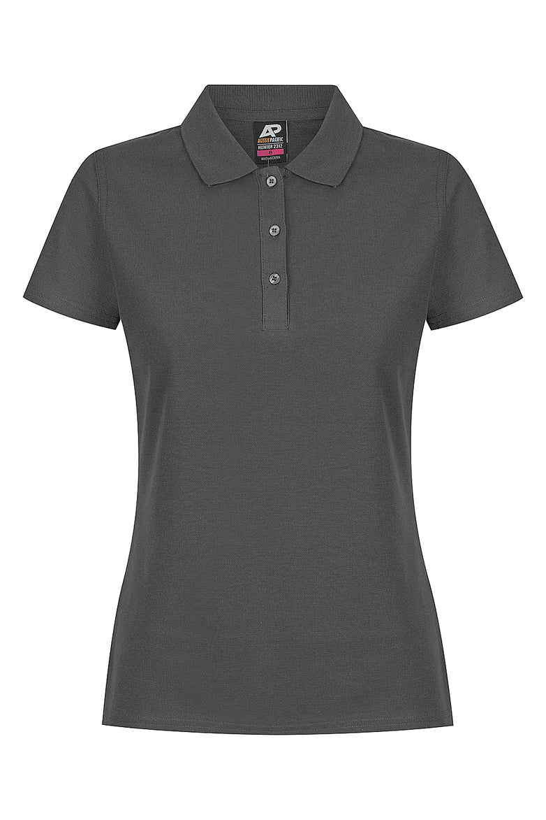 Charcoal gray short-sleeve Hunter Polo with pique knit collar and logo