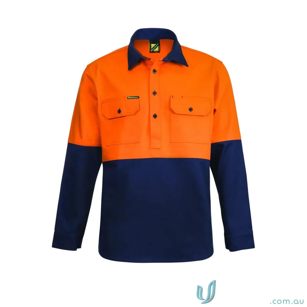 WorkCraft WS4254 Bright Yellow Navy Blue Two Tone Workwear Shirt in Navy/Fluoro Orange