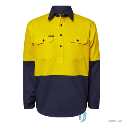 WorkCraft WS4254 Bright Yellow Navy Blue Two Tone Workwear Shirt in Navy/Fluoro Yellow