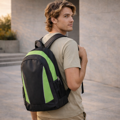 Iconic promo backpack b5030 in black neon green with adjustable shoulder straps