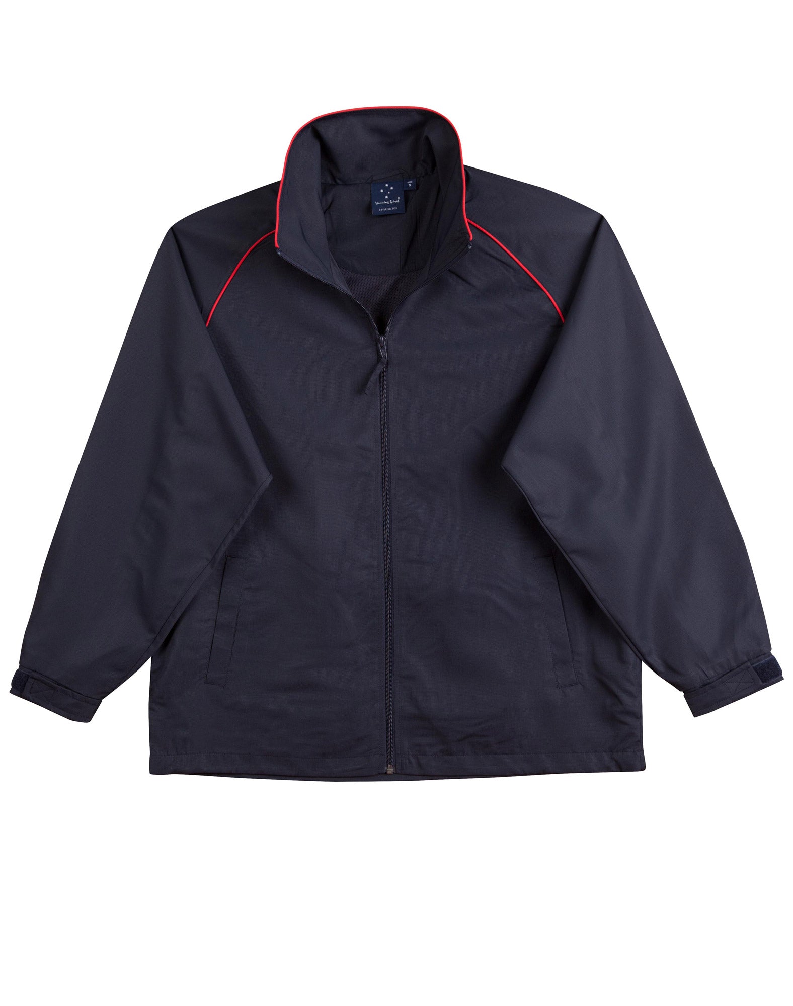 Iconic Track Jacket in dark navy with red trim, unisex Champions winning spirit