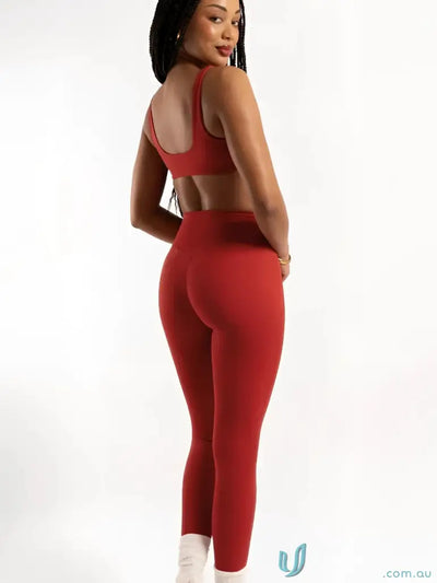 Red high waisted seamless scrunch cherry leggings perfect for comfortable workwear and stylish work uniforms