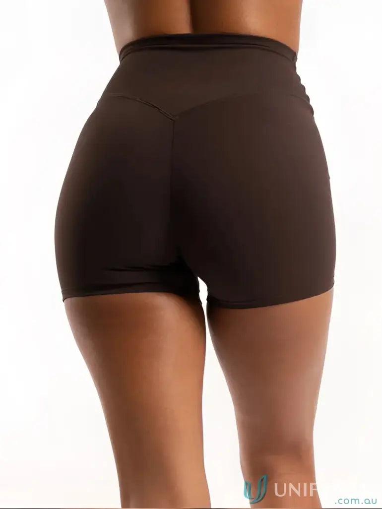 Black high-waisted invicible scrunch chocolate shorts with smooth fabric perfect for workwear and uniforms