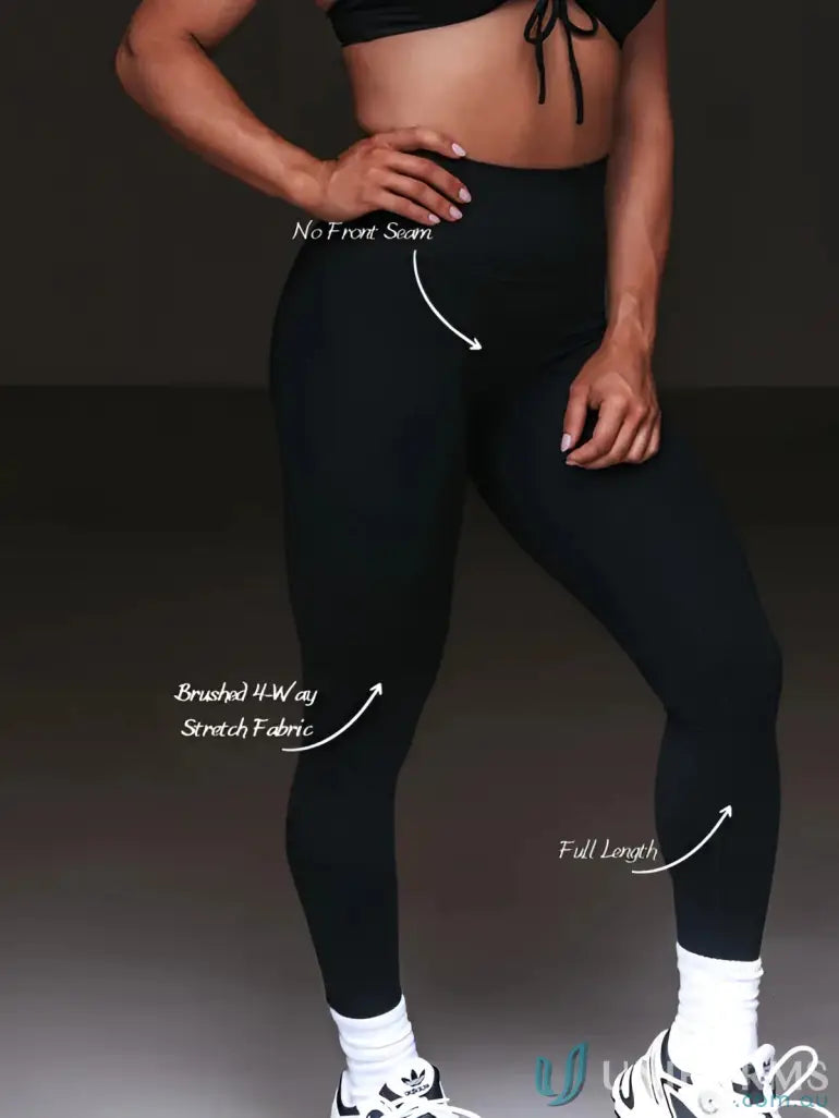 Black full-length invisible scrunch latte leggings made from brushed 4-way stretch fabric perfect for workwear uniforms