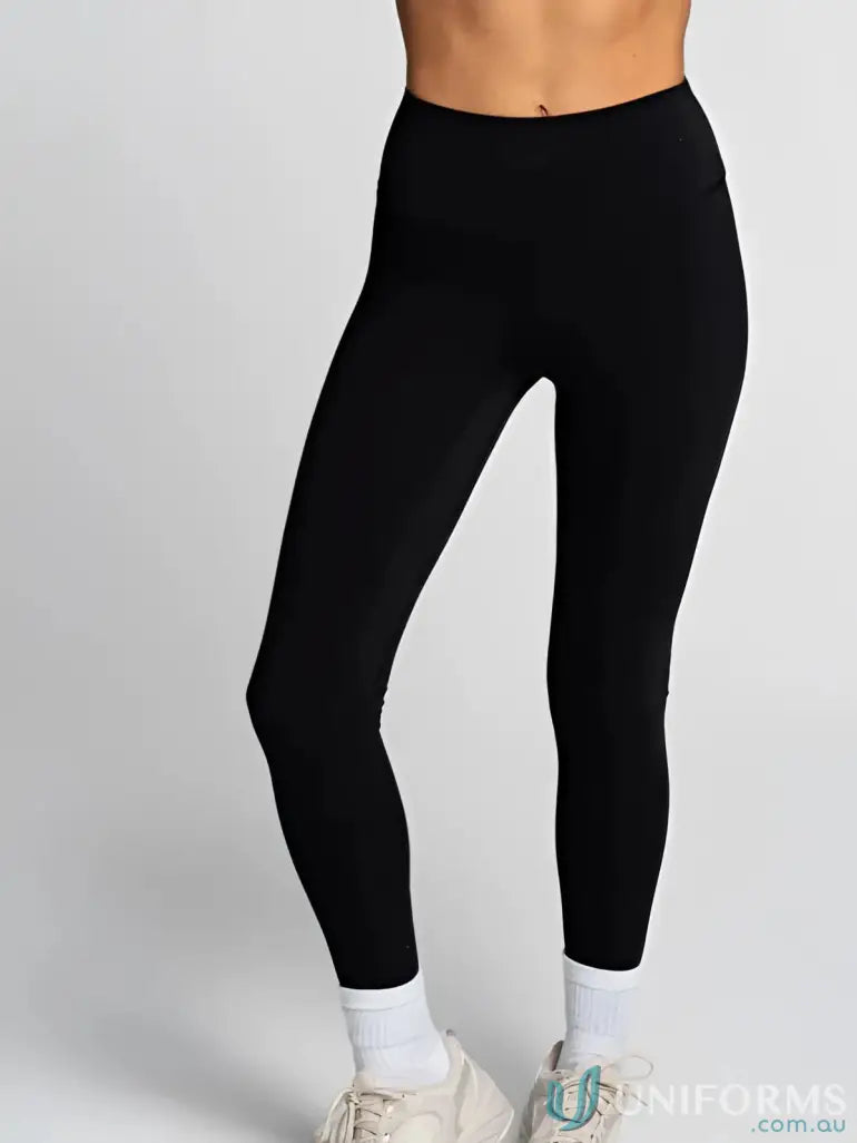 Black high-waisted invisible scrunch onyx leggings made of smooth stretch fabric perfect for workwear and uniforms
