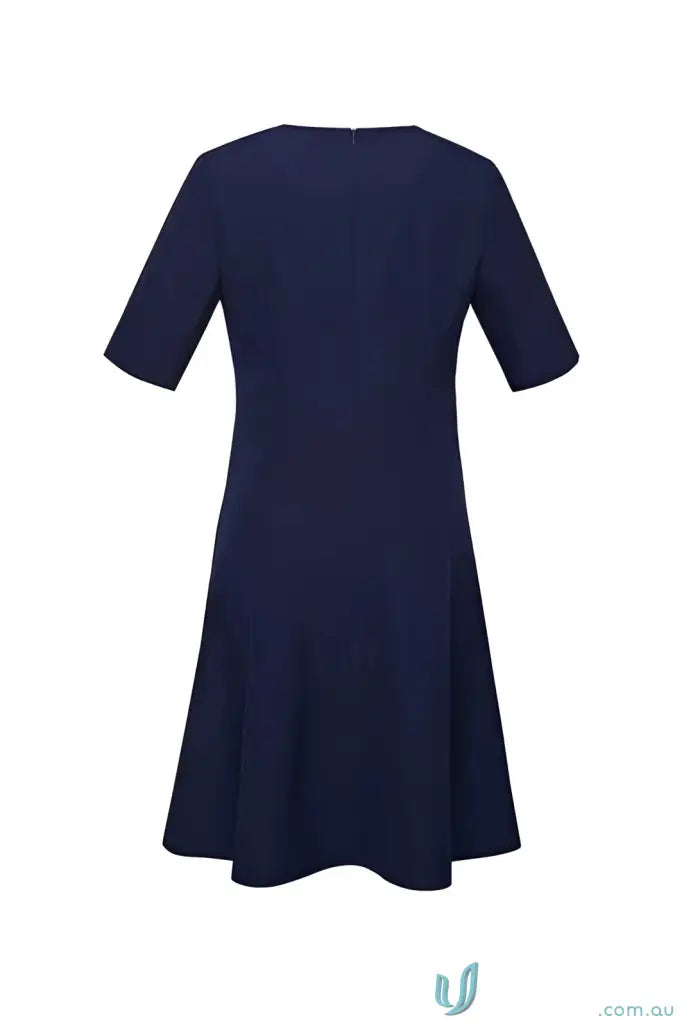 Navy blue short-sleeved dress from IOP EMB Ladies Extended Dress workwear collection