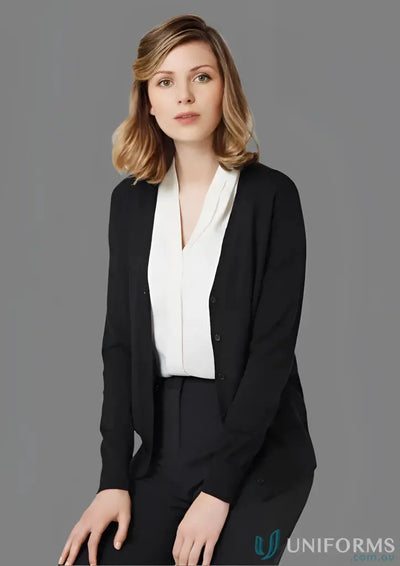 Black knit cardigan from IWG (EMB) Ladies LS Cardigan for Roma ladies knit style