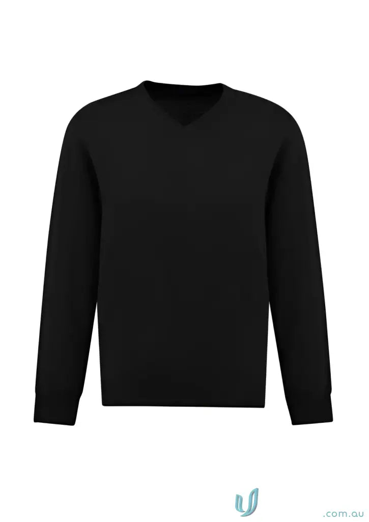 Black v neck sweater with long sleeves and ribbed cuffs from IWG mens knit pullover ideal for workwear uniforms