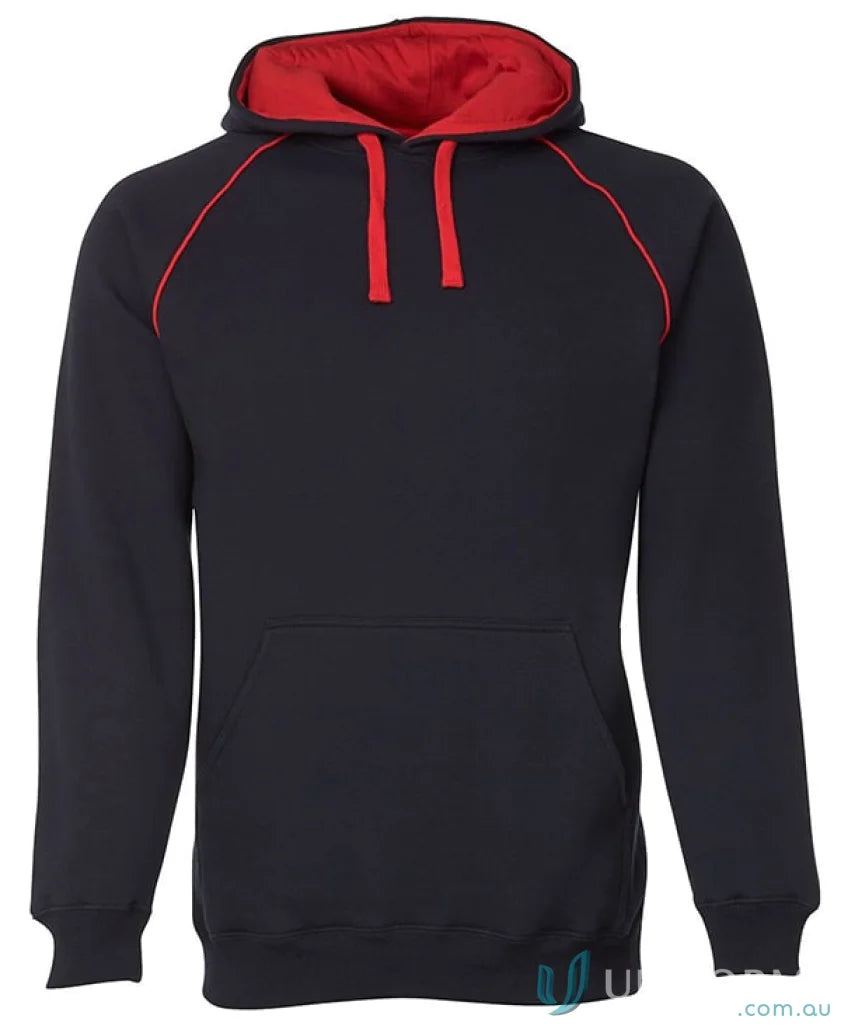 JBs 3CFH Adults Contrast Fleecy Hoodie in Black/Red