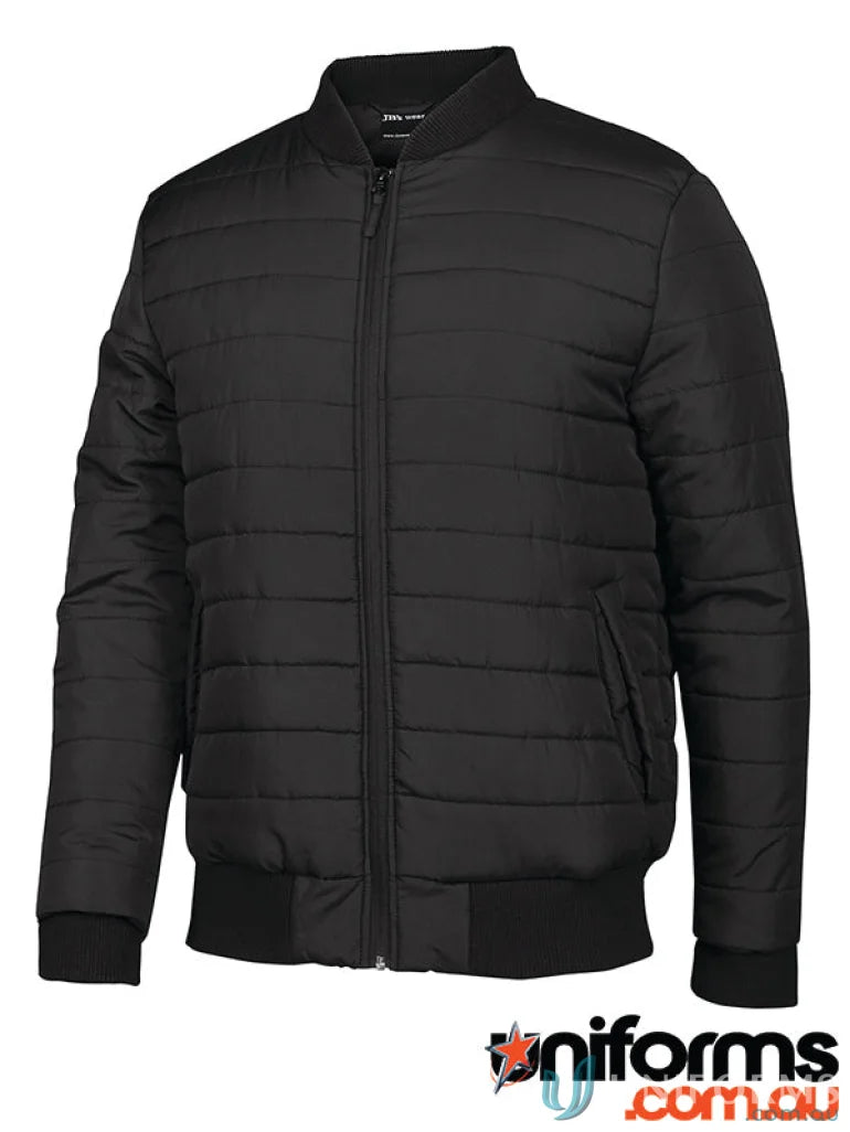 Black quilted bomber jacket with hand pockets water-shedding polyester pongee shell Adults Puffer