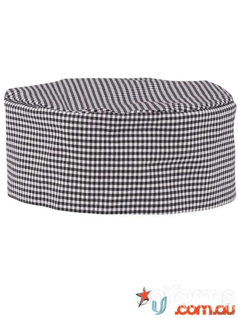 Black and white checkered chefs hat from JBs Chefs Cap, perfect workwear for chefs