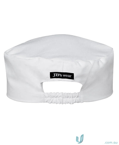 White chefs hat with elastic back from JBs Chef Cap, perfect workwear for chefs