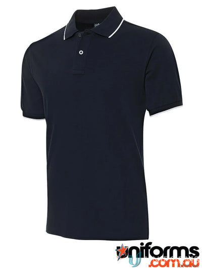 Navy cotton face polo with white trim from JBs Colours for urban fit style