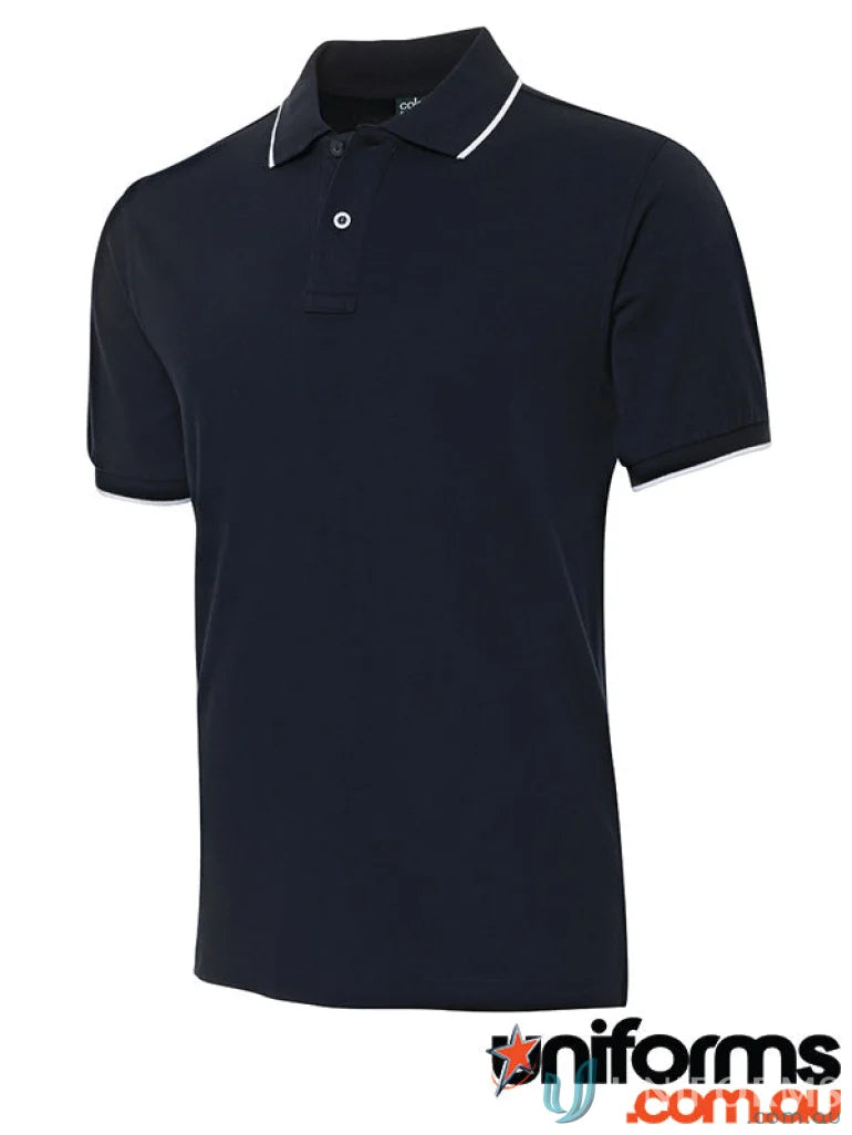 Navy cotton face polo with white trim from JBs Colours for urban fit style