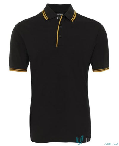 Black jbs contrast polo with gold trim in pique knit fabric and sun protection features