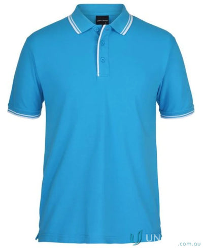 Blue JBs Contrast Polo in pique knit fabric with white trim, perfect for sun protection