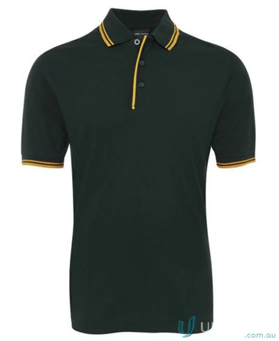 Dark green JBs Contrast Polo with yellow trim in pique knit fabric for sun protection