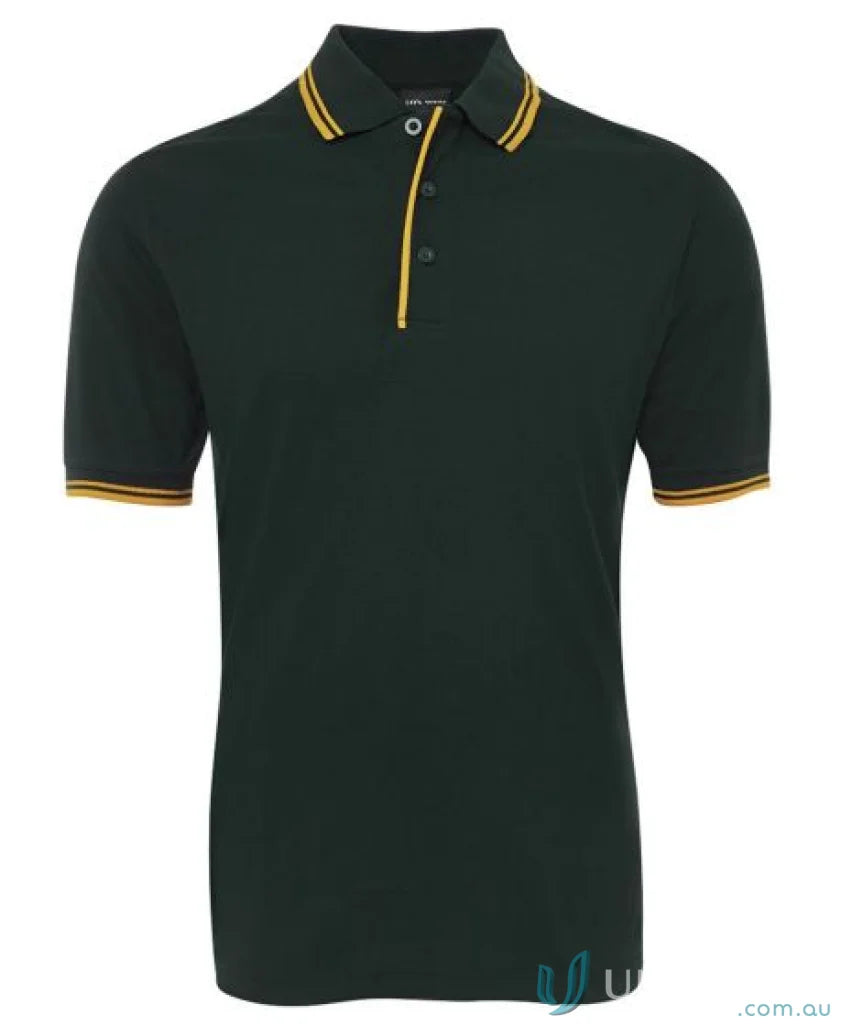 Dark green JBs Contrast Polo with yellow trim in pique knit fabric for sun protection