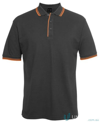 Gray JBs Contrast Polo with orange trim made of pique knit fabric for sun protection