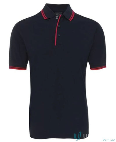 Navy jbs Contrast Polo with red trim in pique knit fabric, good for sun protection