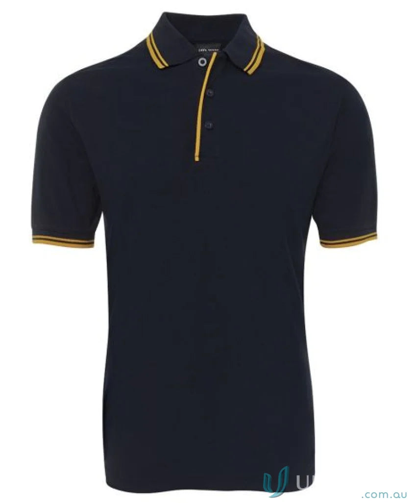Navy JBs Contrast Polo with yellow trim made of pique knit fabric and sun protection